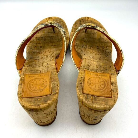 Tory Burch Thora Shake Print Leather/Cork Wedge Sandals Size 7,5 - Picture 4 of 8